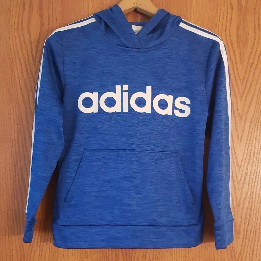 NWOT Adidas Marled Bright Blue Dri-Fit Hoodie Youth Sz M (10-12)